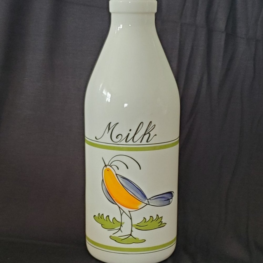 Egizia Opaque White Hand Painted Bird Glass Milk B